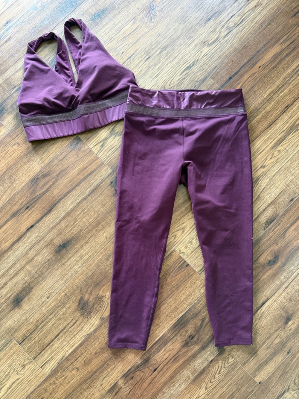 Fabletics Plum Women's High-Waist Active Leggings & V-Neck Sports Bra Set
